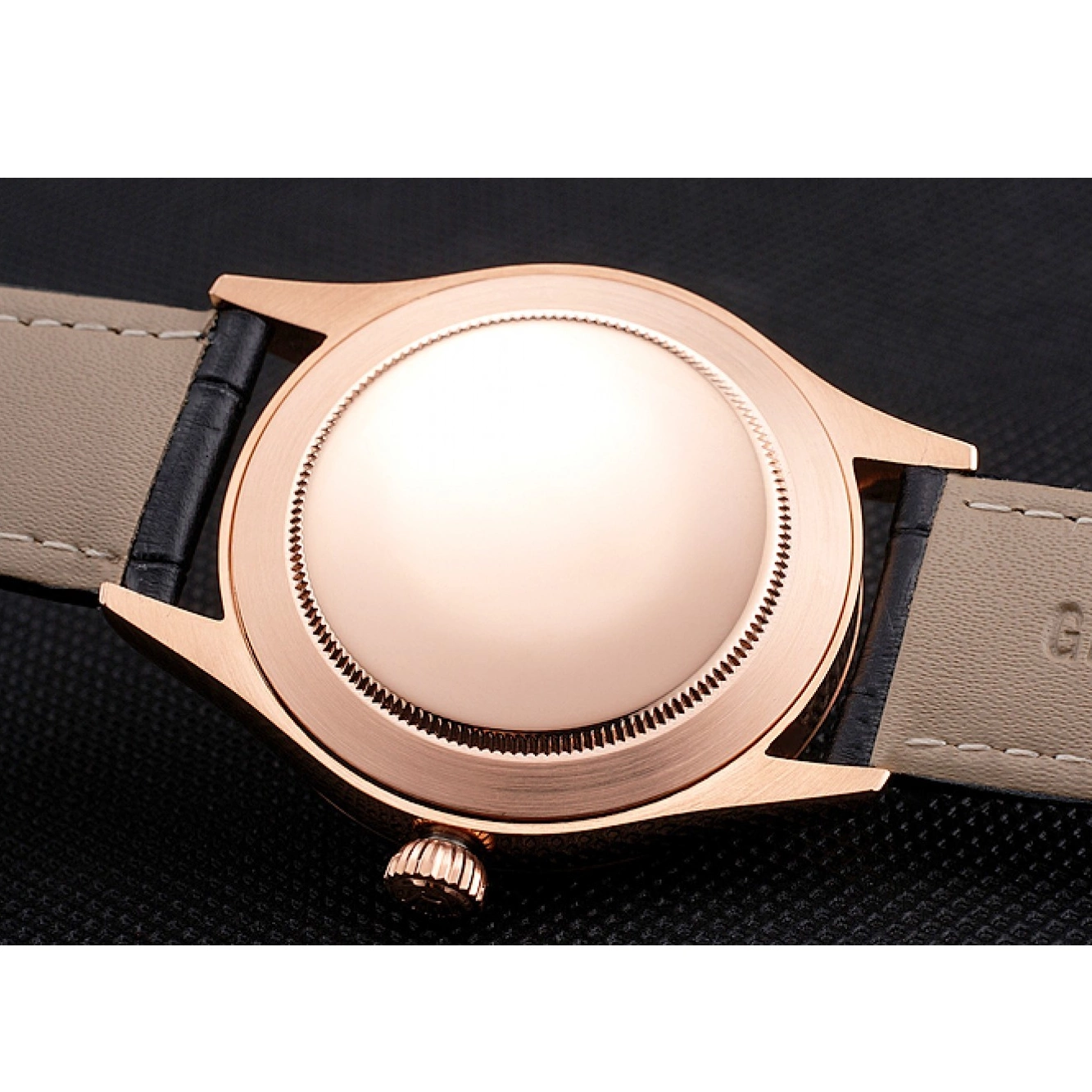 AAA Replica Watches Rose Dial White Leather Case Black Strap Swiss Gold Rolex Datejust 0709